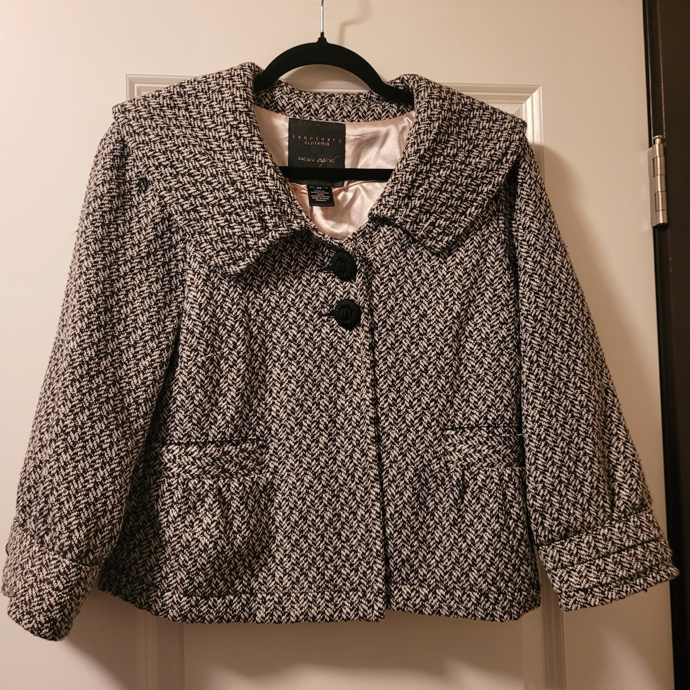Sanctuary Women's Textured Black and White Pea Coat Size M